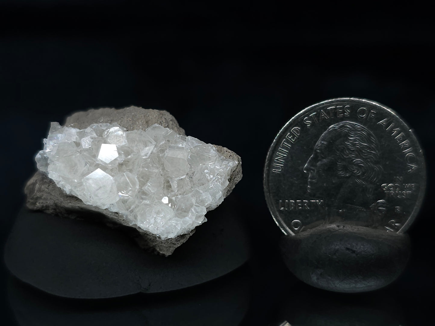 #33602 Super clear Nailhead Spar Calcite tiny cluster and multiple small fossils in the matrix
