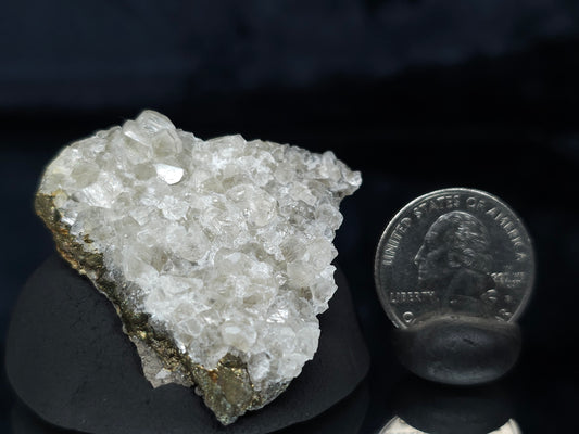 #33635 Super clear Nailhead Spar Calcite tiny cluster and Chalcopyrite ore and multiple small fossils in the matrix