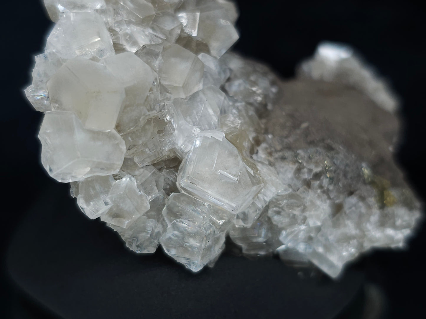 #33637 Super clear Nailhead Spar Calcite tiny cluster and  Chalcopyrite ore and multiple small fossils in the matrix