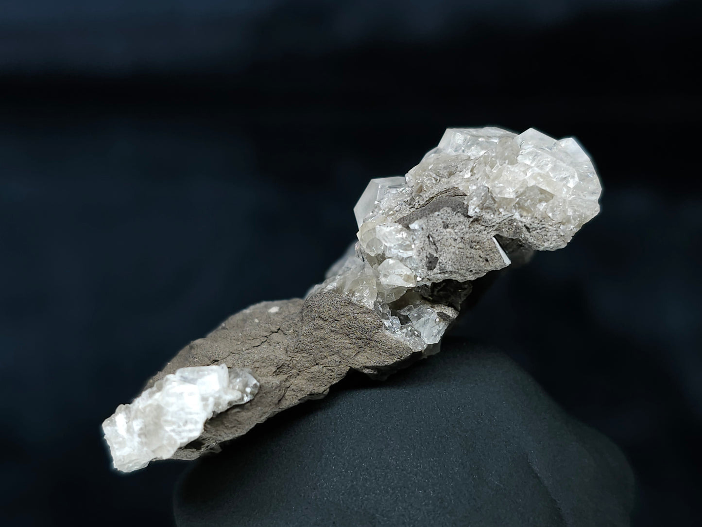 #33637 Super clear Nailhead Spar Calcite tiny cluster and  Chalcopyrite ore and multiple small fossils in the matrix