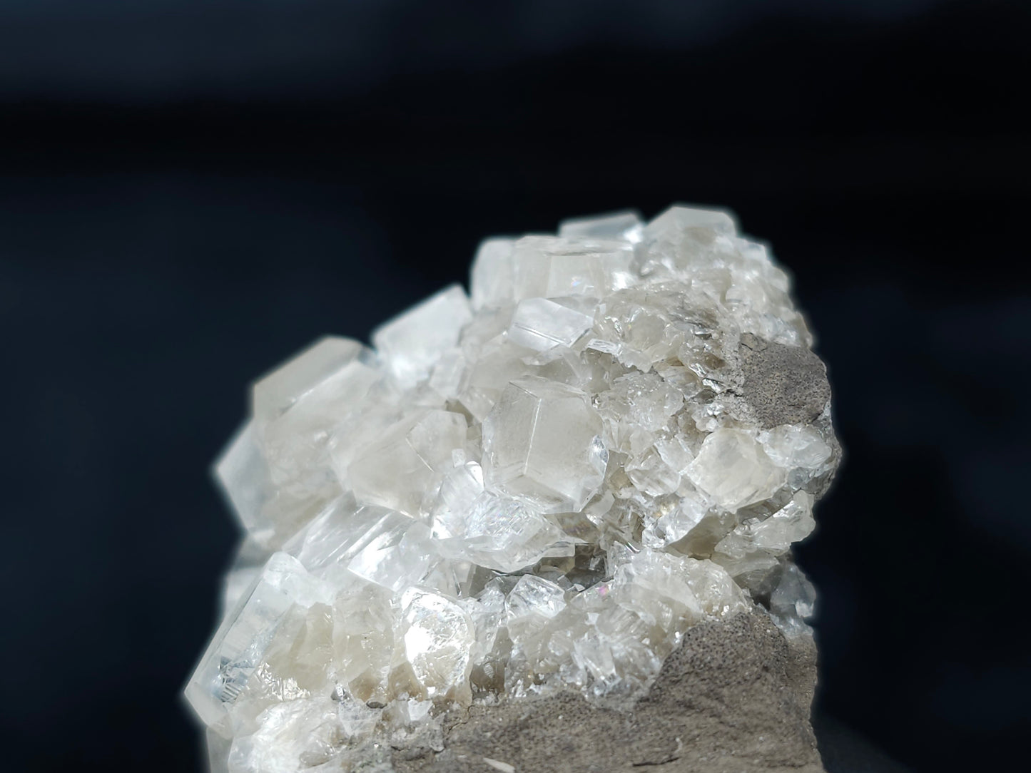 #33637 Super clear Nailhead Spar Calcite tiny cluster and  Chalcopyrite ore and multiple small fossils in the matrix