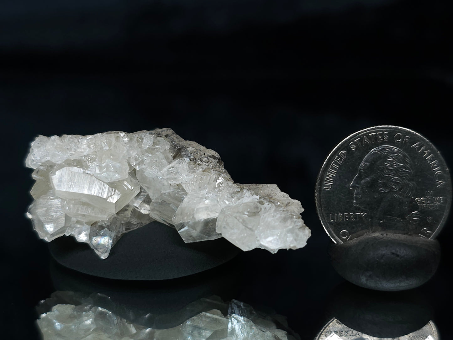 #33642 Super clear Nailhead Spar Calcite tiny cluster and Chalcopyrite ore and multiple small fossils in the matrix
