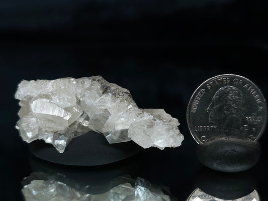 #33642 Super clear Nailhead Spar Calcite tiny cluster and Chalcopyrite ore and multiple small fossils in the matrix