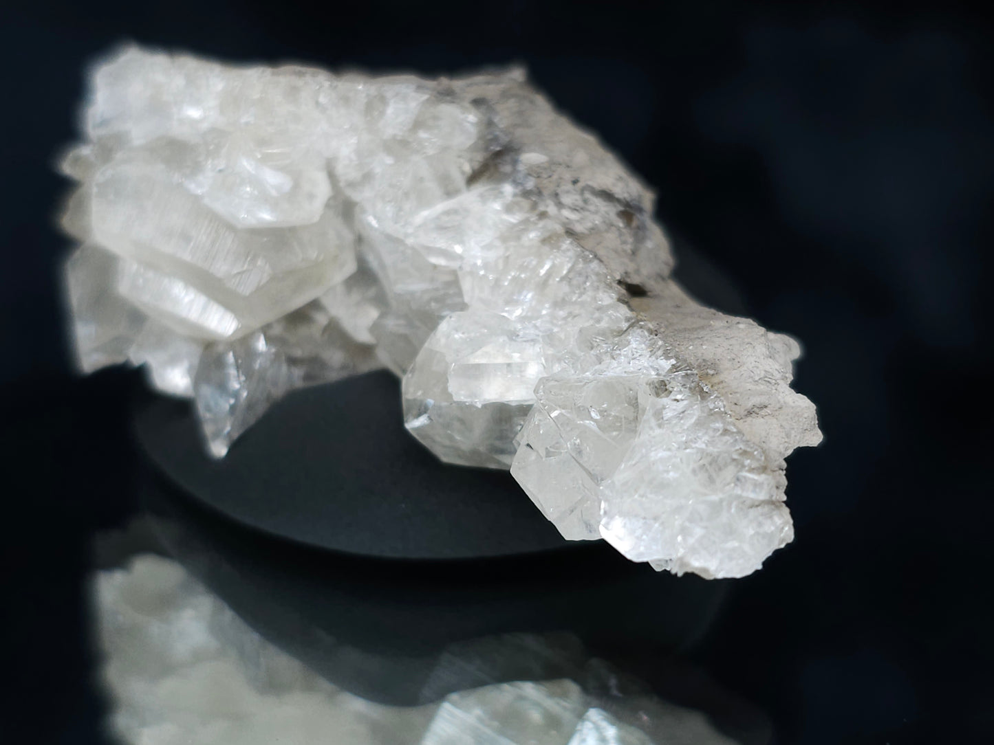 #33642 Super clear Nailhead Spar Calcite tiny cluster and Chalcopyrite ore and multiple small fossils in the matrix