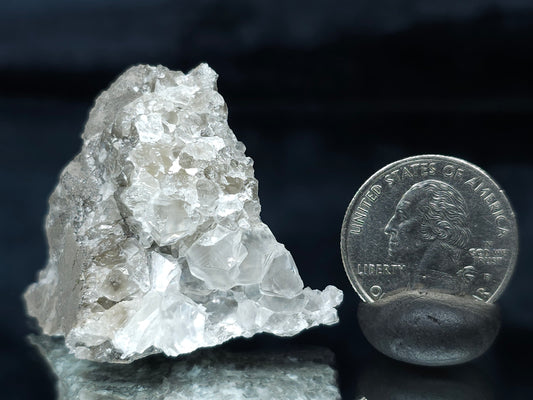 #33646 Super clear Nailhead Spar Calcite tiny cluster and Chalcopyrite ore and multiple small fossils in the matrix