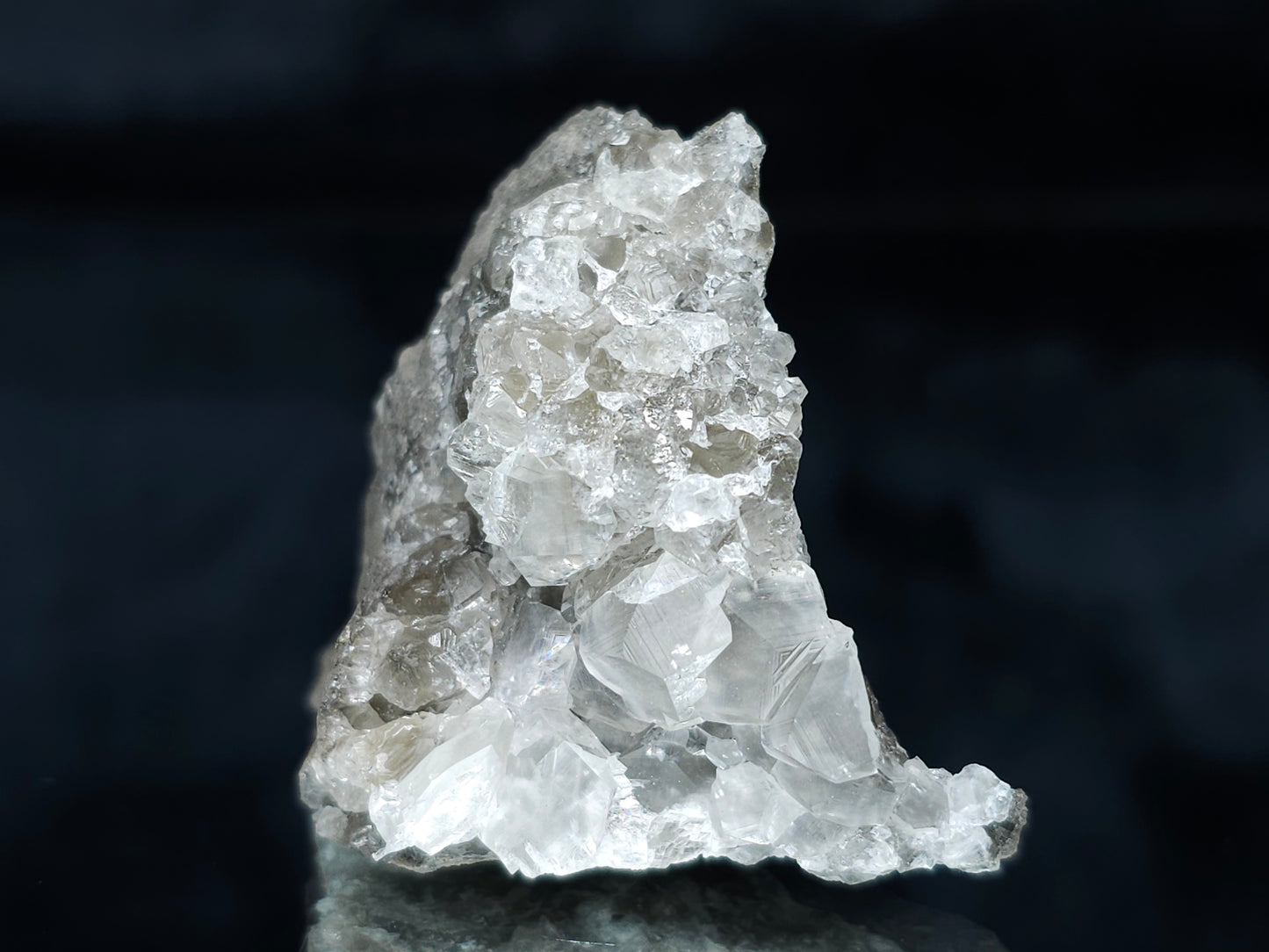 #33646 Super clear Nailhead Spar Calcite tiny cluster and Chalcopyrite ore and multiple small fossils in the matrix