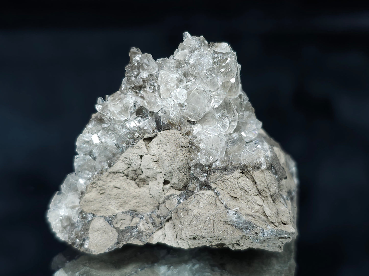 #33649 Super clear Nailhead Spar Calcite tiny cluster and Chalcopyrite ore and multiple small fossils in the matrix