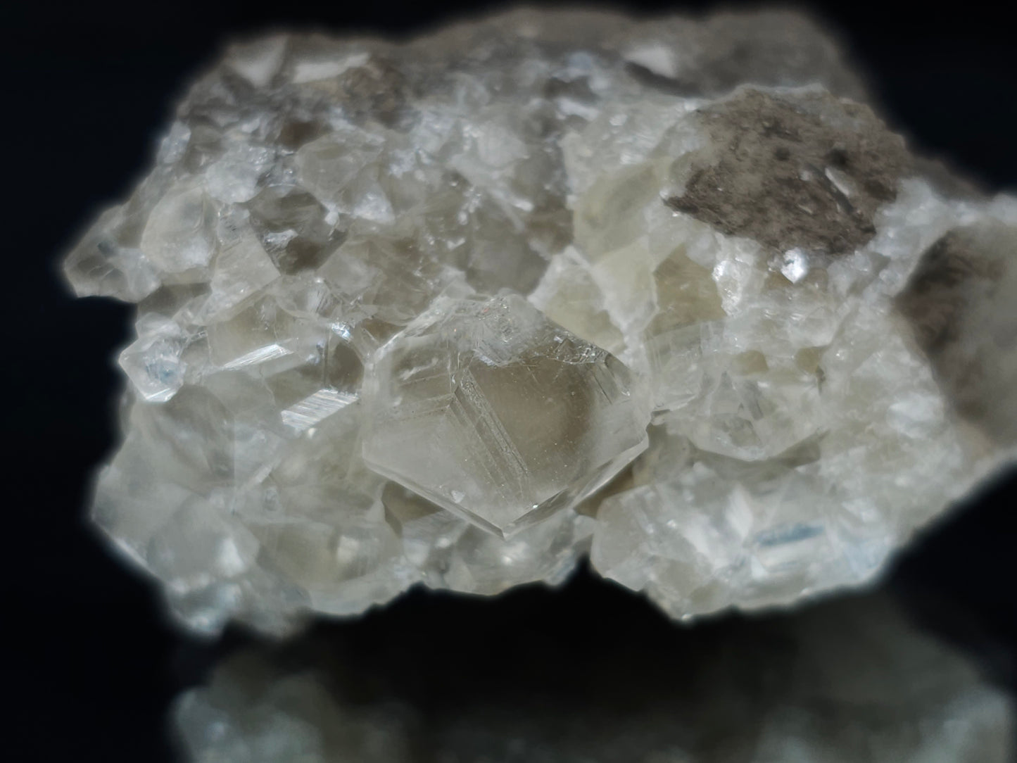 #33655 Super clear Nailhead Spar Calcite cluster and Chalcopyrite ore and multiple small fossils in the matrix