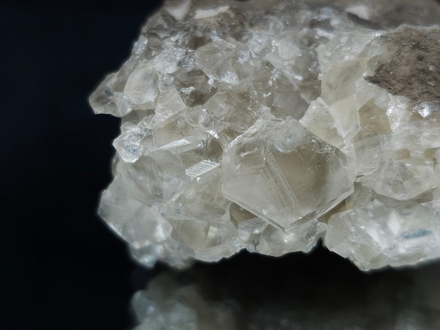 #33655 Super clear Nailhead Spar Calcite cluster and Chalcopyrite ore and multiple small fossils in the matrix