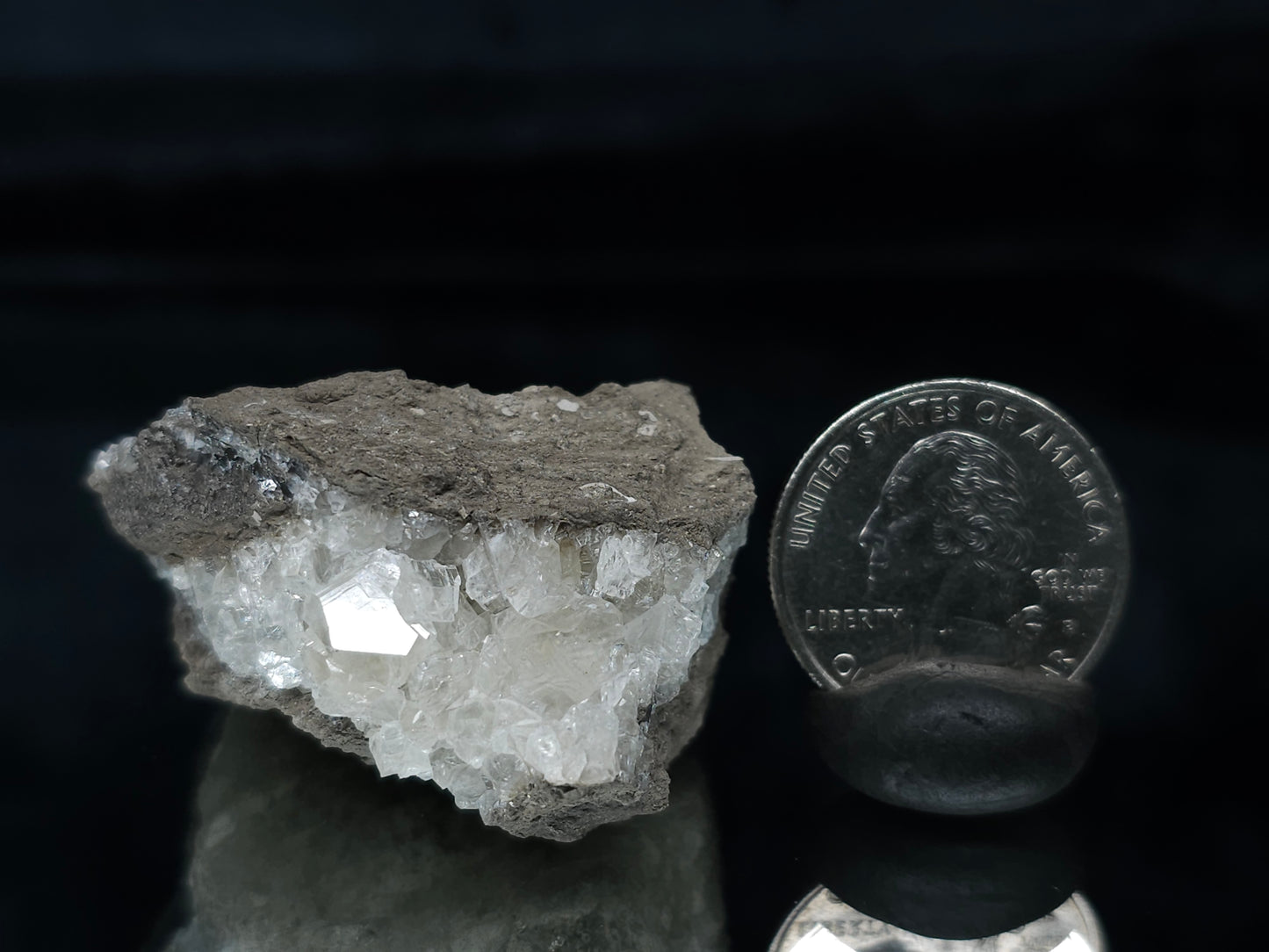 #33656  Super clear Nailhead Spar Calcite cluster and Chalcopyrite ore and multiple small fossils in the matrix