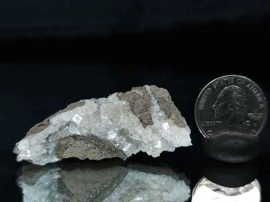 #33657 Super clear Nailhead Spar Calcite cluster and  Chalcopyrite ore and multiple small fossils in the matrix