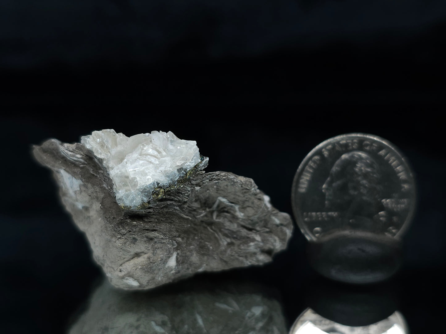 #33658  Super clear Nailhead Spar Calcite cluster and Chalcopyrite ore and multiple small fossils in the matrix