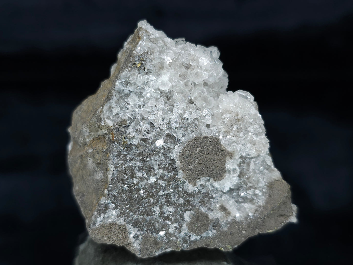 #33659 Super clear Nailhead Spar Calcite cluster and Chalcopyrite ore and multiple small fossils in the matrix
