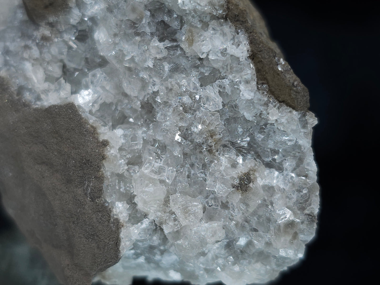 #33659 Super clear Nailhead Spar Calcite cluster and Chalcopyrite ore and multiple small fossils in the matrix