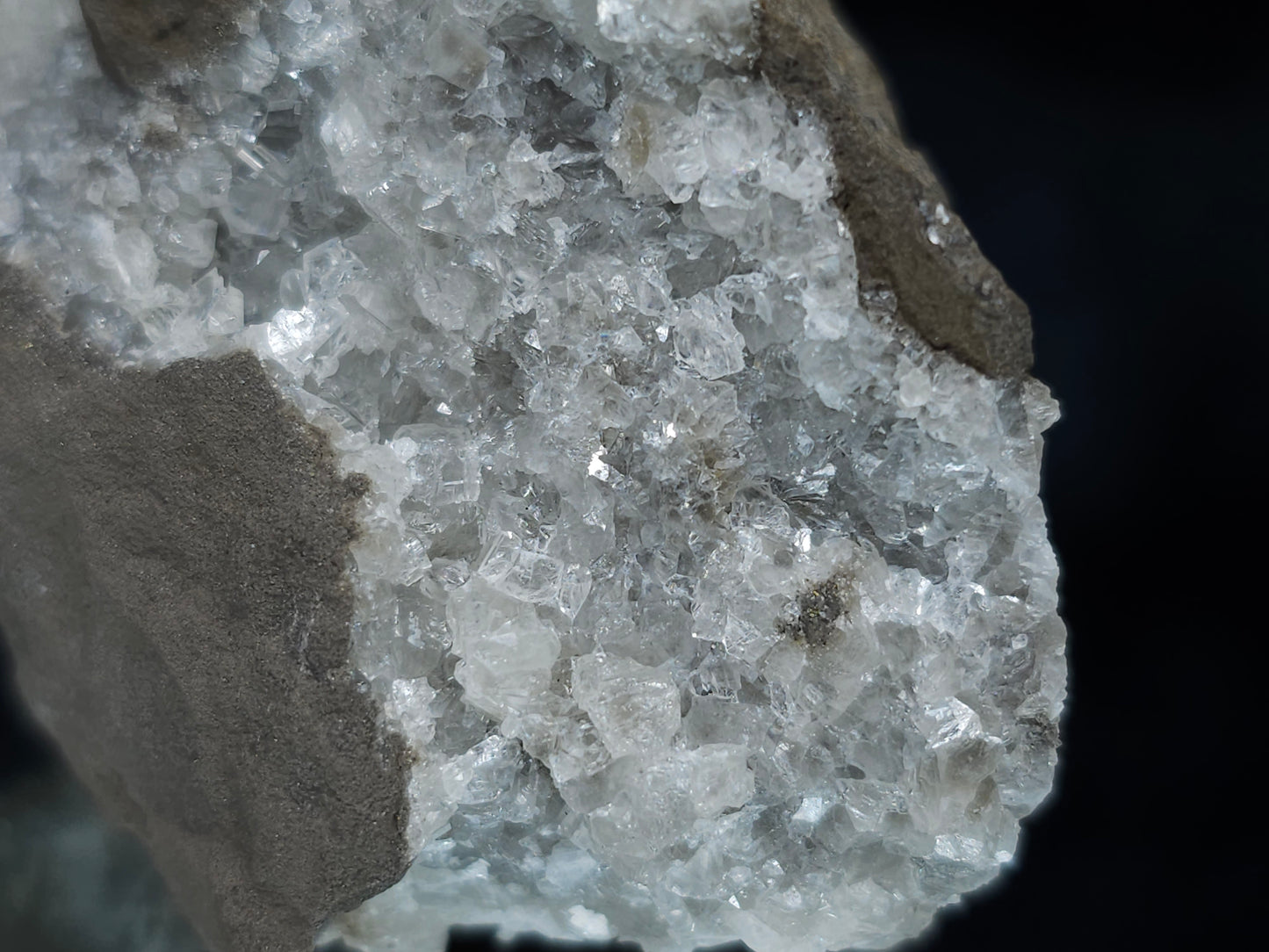 #33659 Super clear Nailhead Spar Calcite cluster and Chalcopyrite ore and multiple small fossils in the matrix