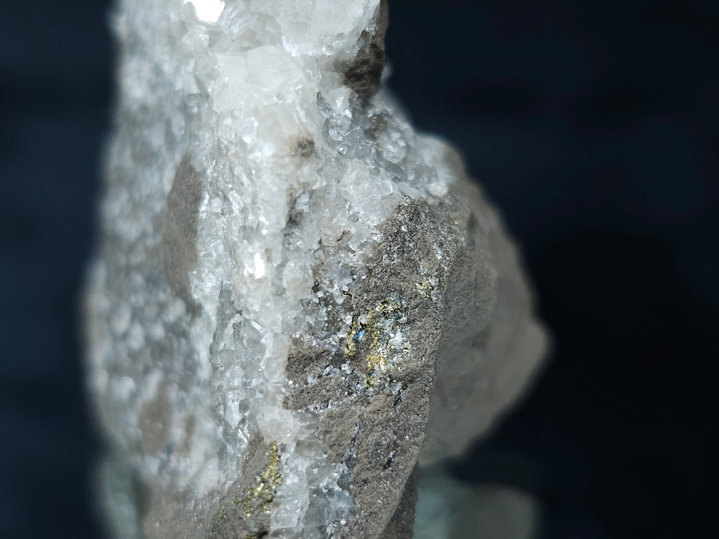 #33659 Super clear Nailhead Spar Calcite cluster and Chalcopyrite ore and multiple small fossils in the matrix