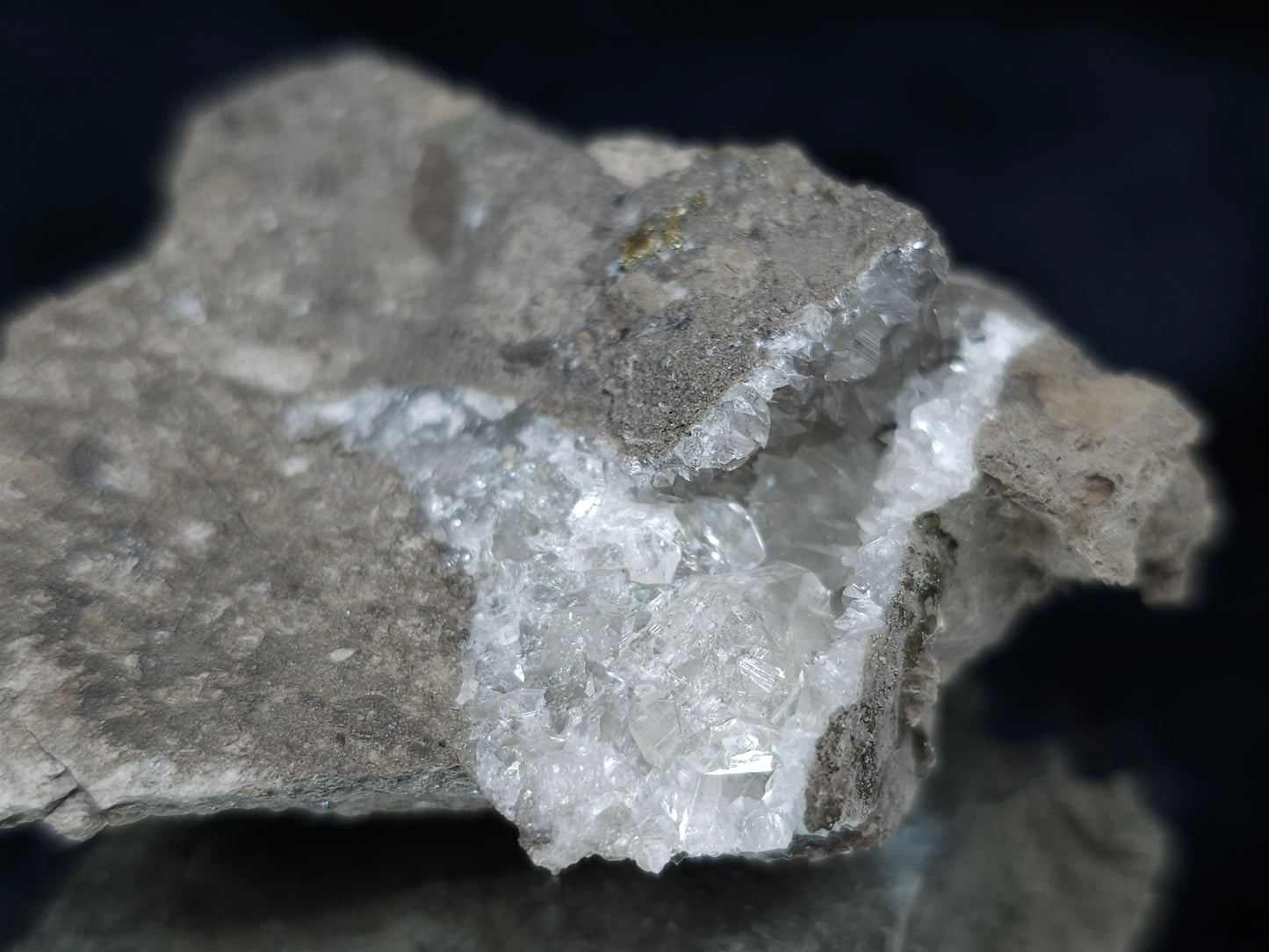 #33661 Super clear Nailhead Spar Calcite cluster and  Chalcopyrite ore and multiple small fossils in the matrix