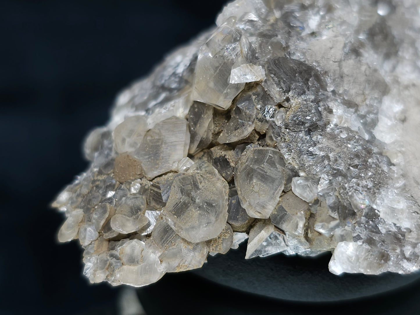 #33666  Double phantom Nailhead Spar Calcite cluster with Chalcopyrite ore and multiple small fossils in the matrix