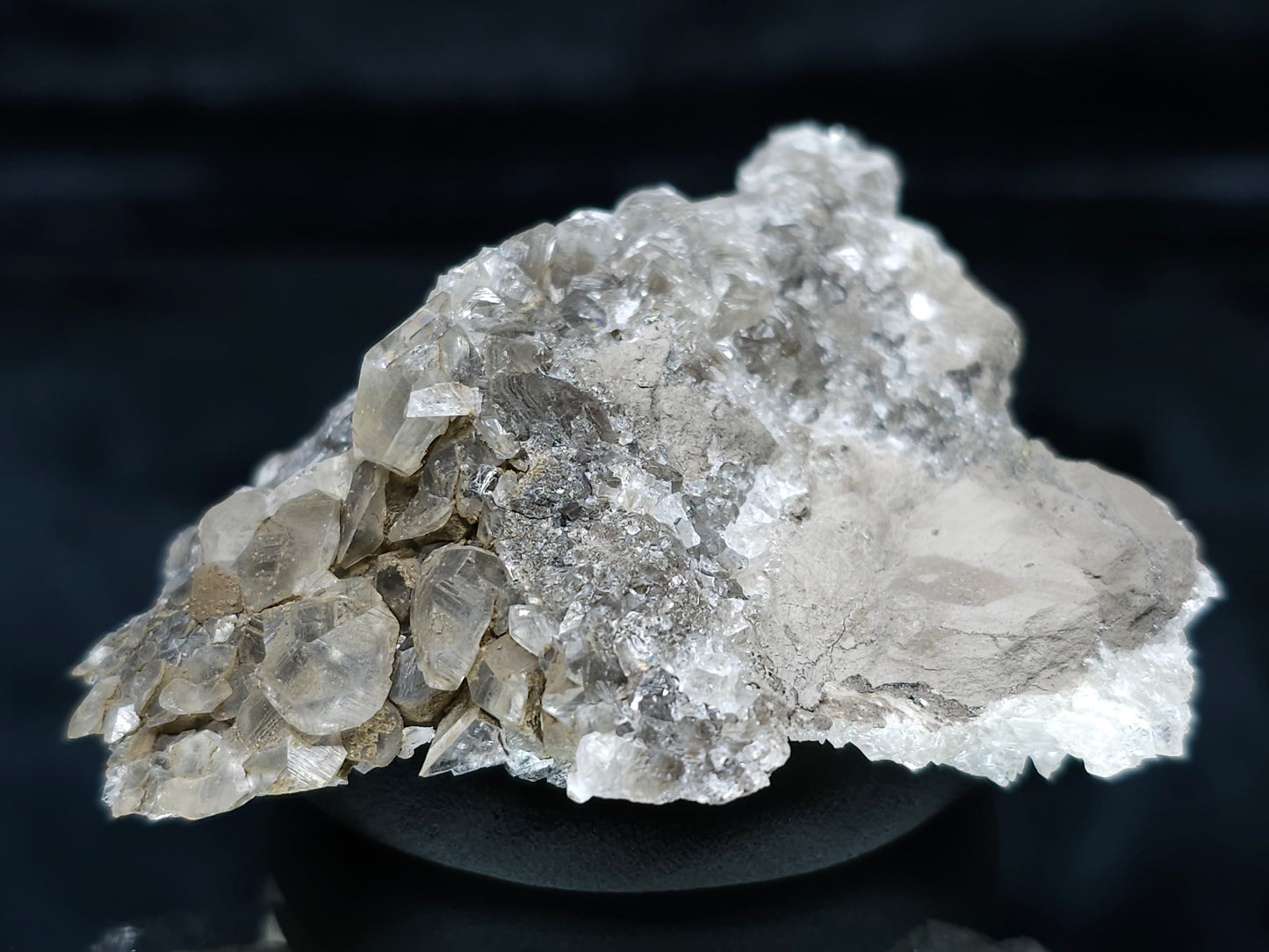 #33666  Double phantom Nailhead Spar Calcite cluster with Chalcopyrite ore and multiple small fossils in the matrix