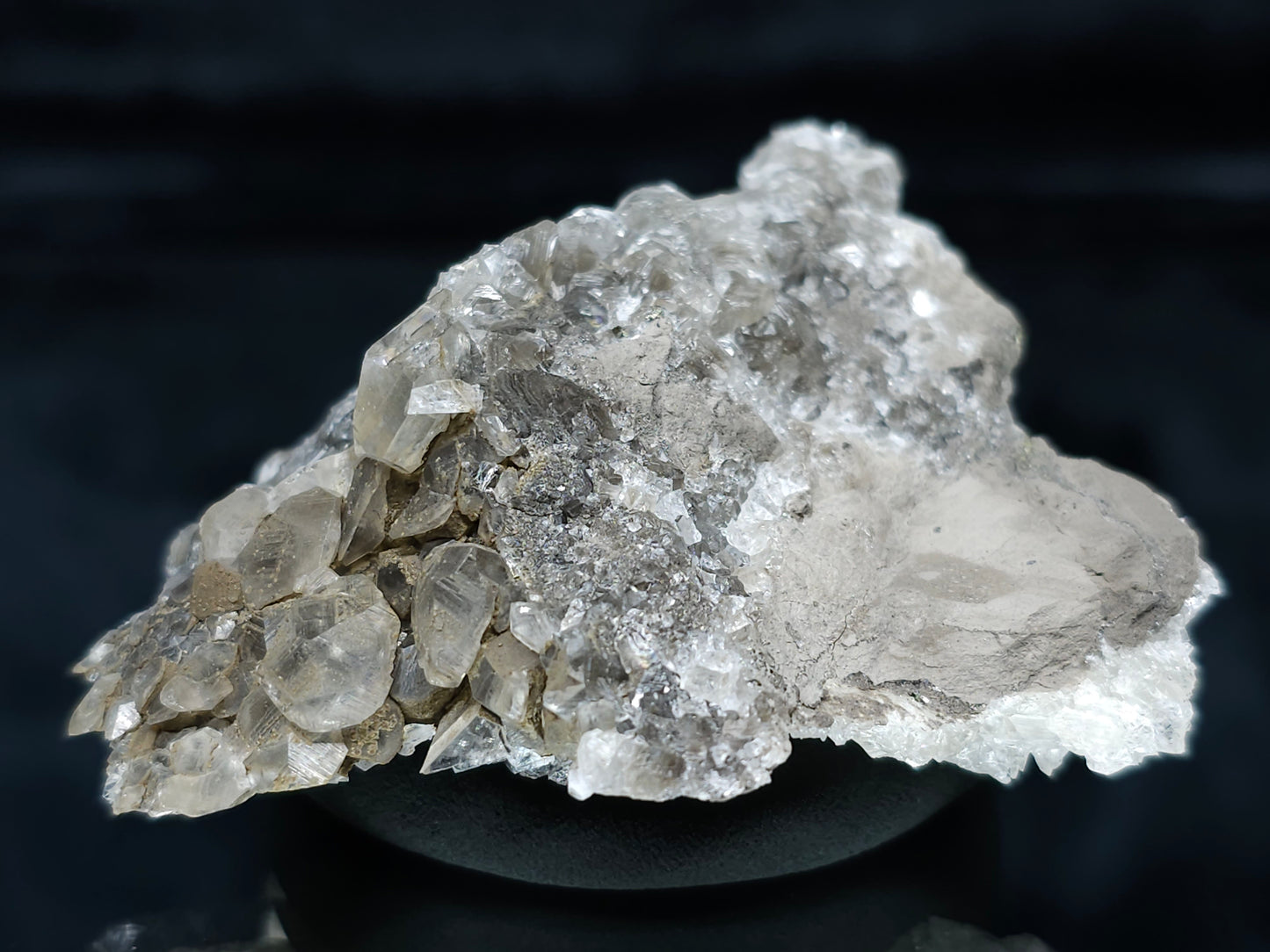 #33666  Double phantom Nailhead Spar Calcite cluster with Chalcopyrite ore and multiple small fossils in the matrix