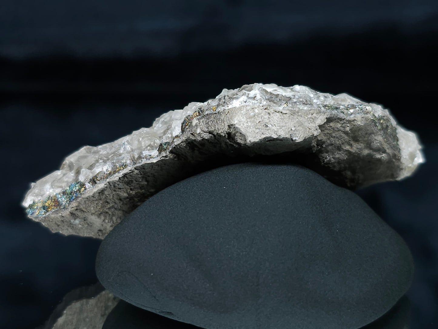 #33669 Super clear Nailhead Spar cluster and Chalcopyrite ore and multiple small fossils in the matrix