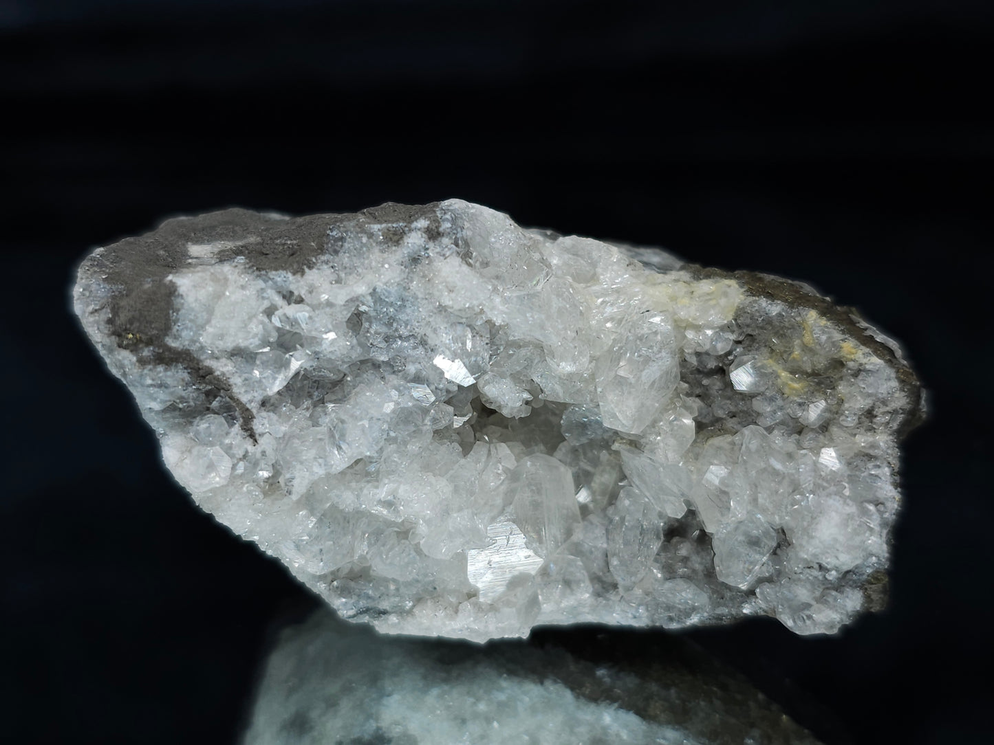 #33672 Super clear Nailhead Spar Calcite cluster and Chalcopyrite ore and multiple small fossils in the matrix