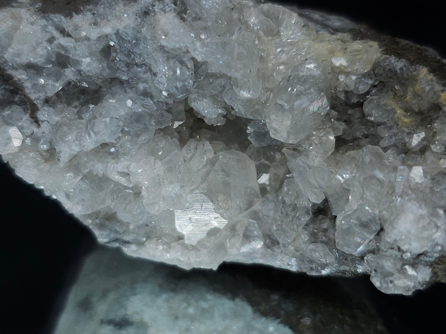 #33672 Super clear Nailhead Spar Calcite cluster and Chalcopyrite ore and multiple small fossils in the matrix