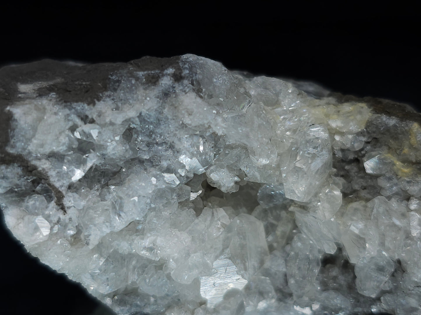 #33672 Super clear Nailhead Spar Calcite cluster and Chalcopyrite ore and multiple small fossils in the matrix