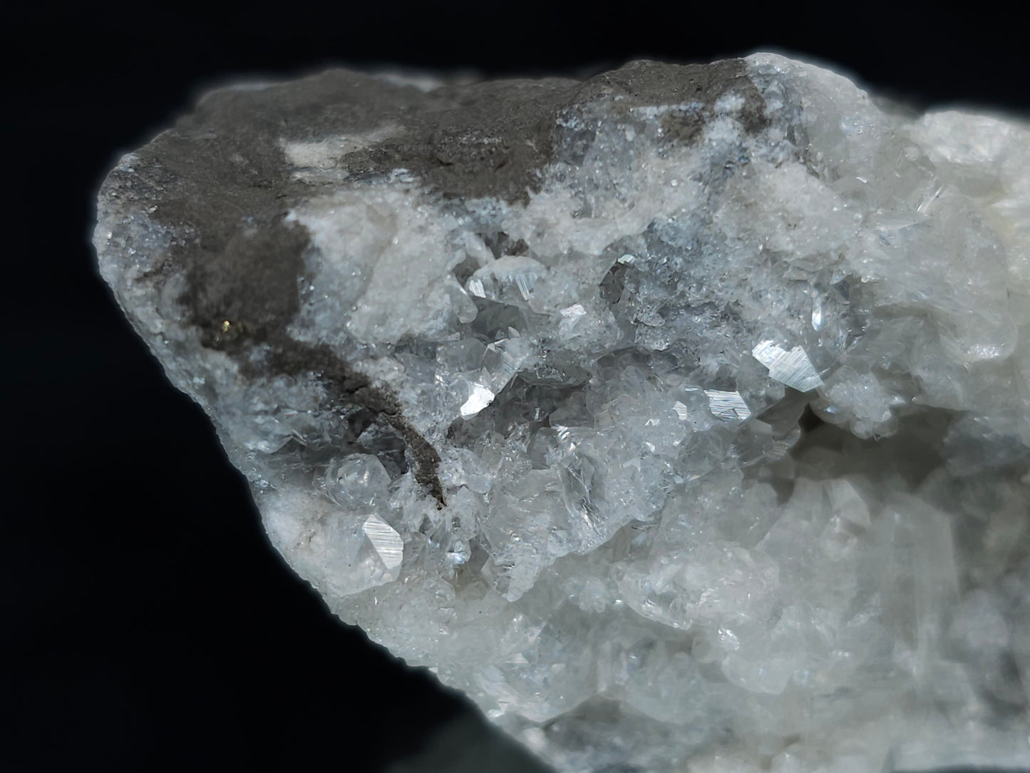 #33672 Super clear Nailhead Spar Calcite cluster and Chalcopyrite ore and multiple small fossils in the matrix