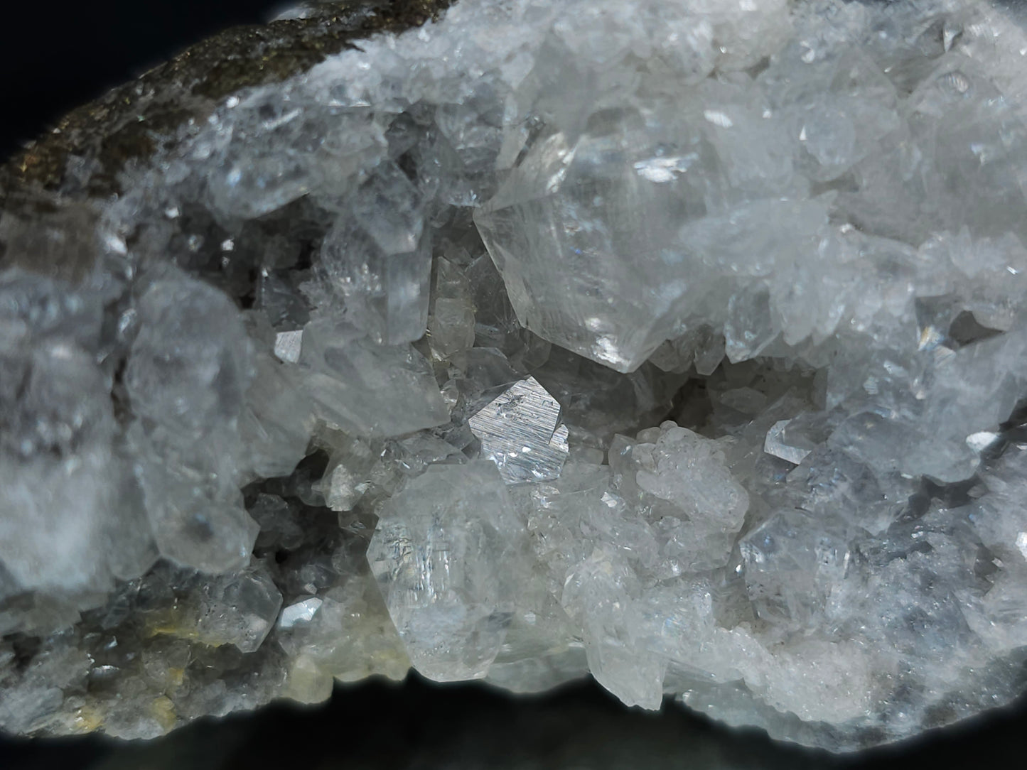 #33672 Super clear Nailhead Spar Calcite cluster and Chalcopyrite ore and multiple small fossils in the matrix