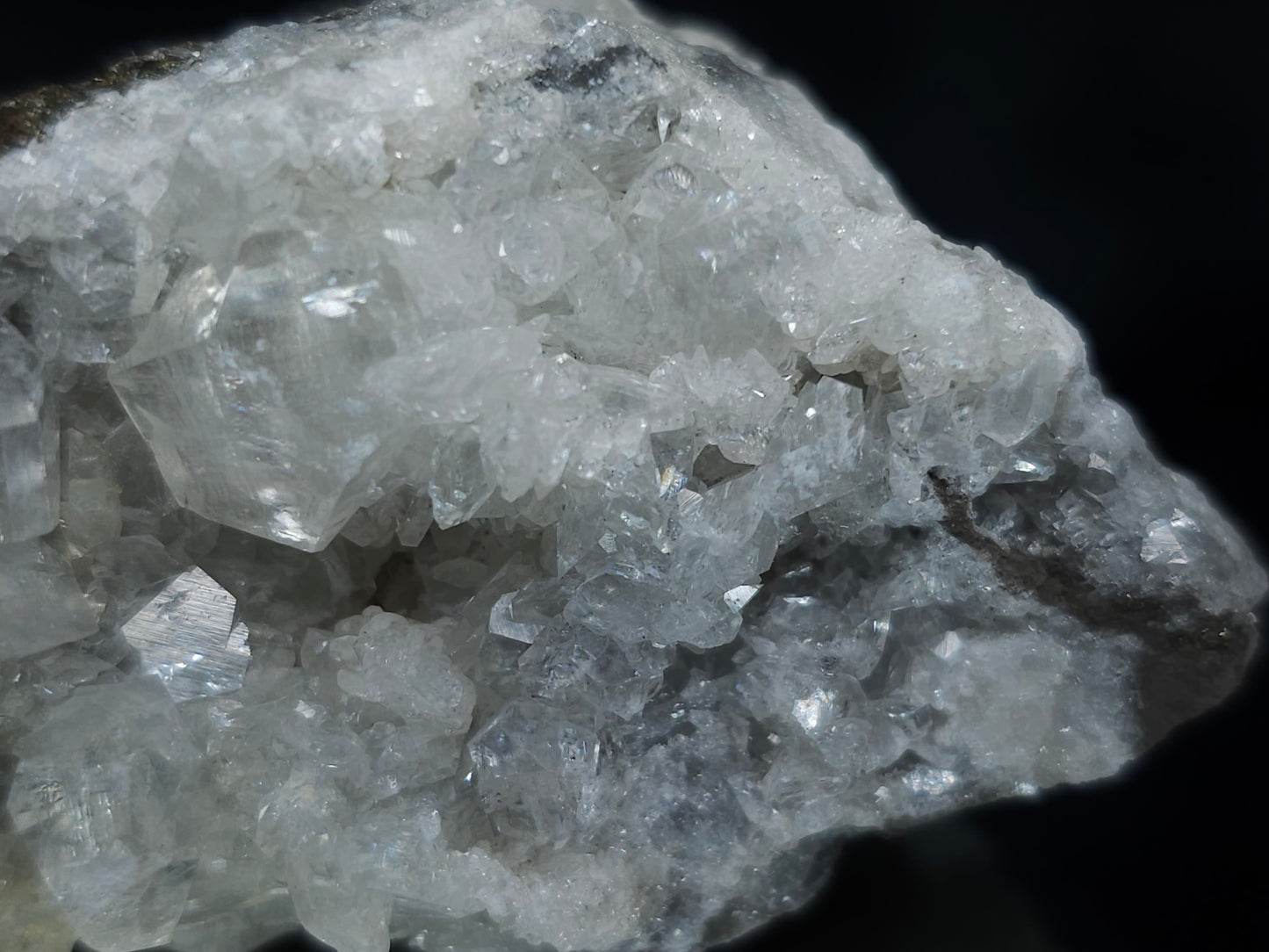 #33672 Super clear Nailhead Spar Calcite cluster and Chalcopyrite ore and multiple small fossils in the matrix