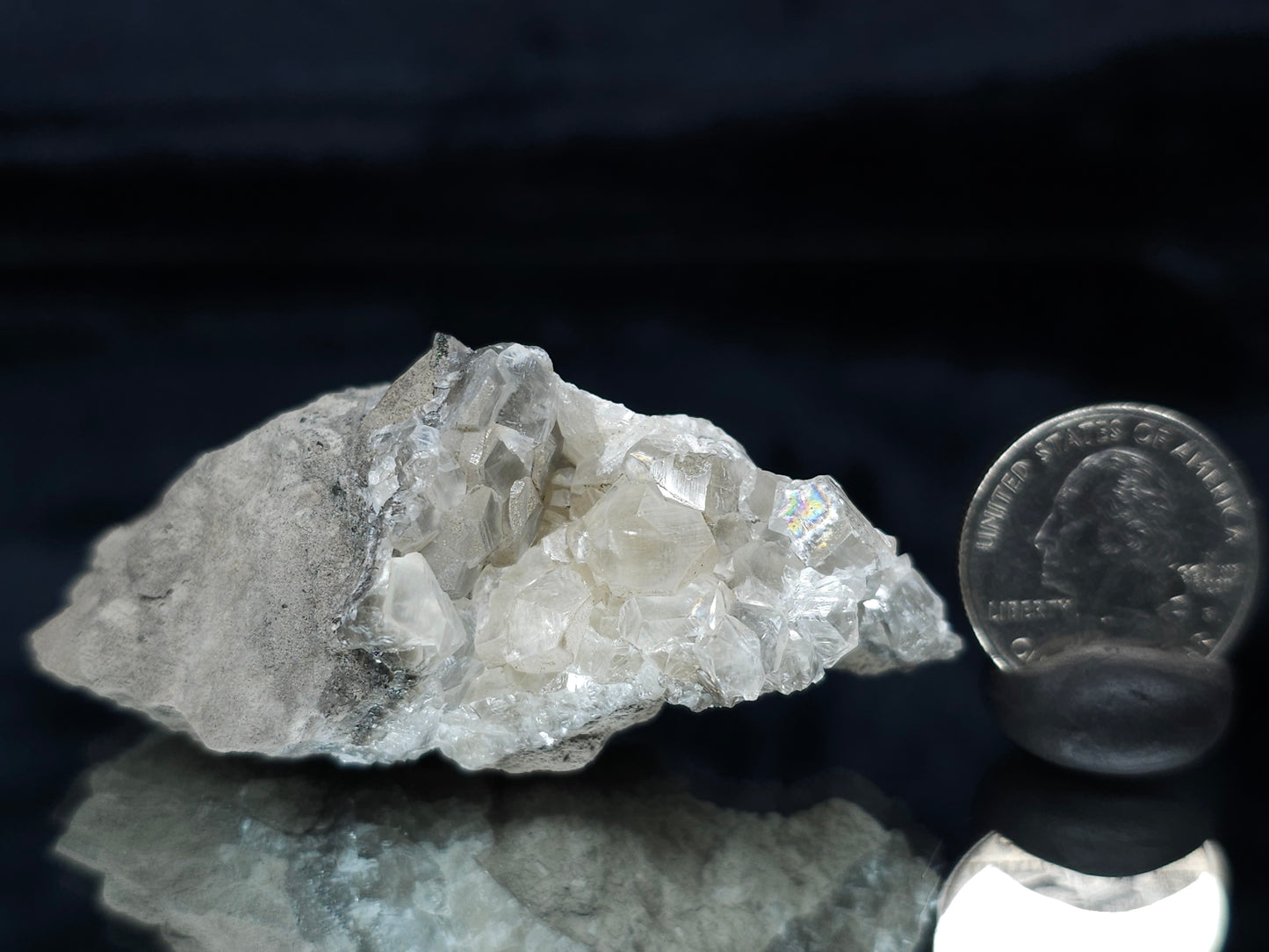 #33674 Super clear Nailhead Spar Calcite cluster and Chalcopyrite ore and multiple small fossils in the matrix