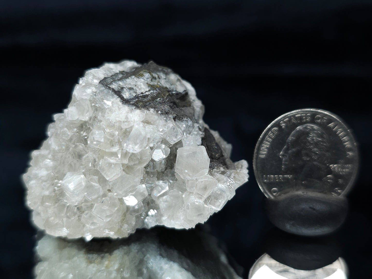 #33677  Super clear Nailhead Spar Calcite cluster and Chalcopyrite ore and multiple small fossils in the matrix