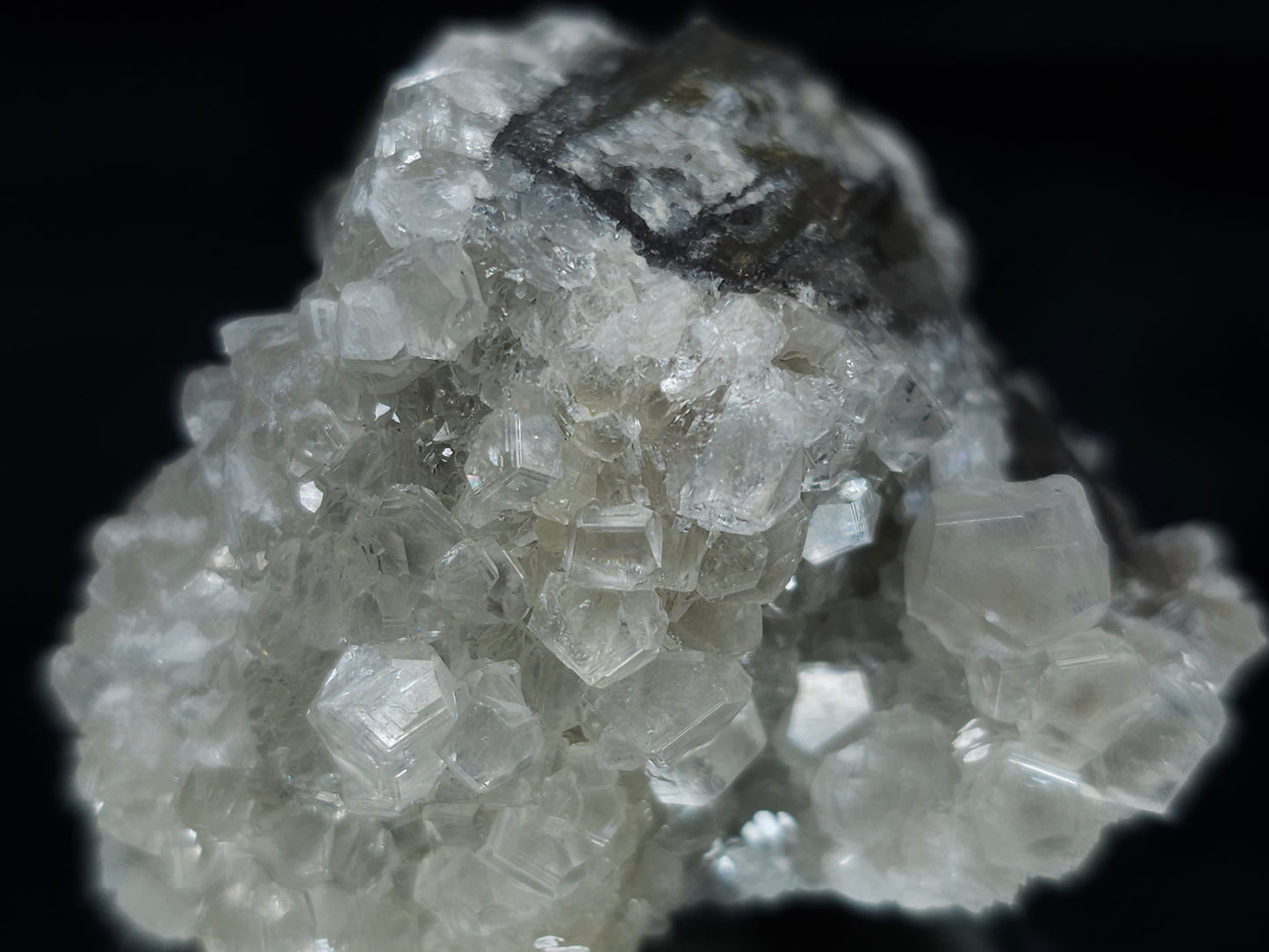 #33677  Super clear Nailhead Spar Calcite cluster and Chalcopyrite ore and multiple small fossils in the matrix
