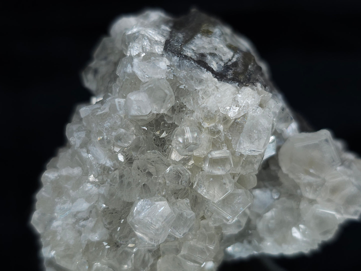 #33677  Super clear Nailhead Spar Calcite cluster and Chalcopyrite ore and multiple small fossils in the matrix