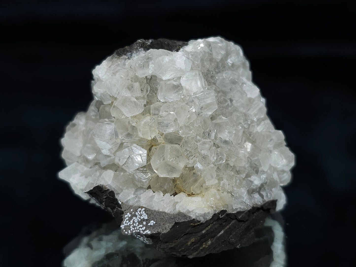#33677  Super clear Nailhead Spar Calcite cluster and Chalcopyrite ore and multiple small fossils in the matrix