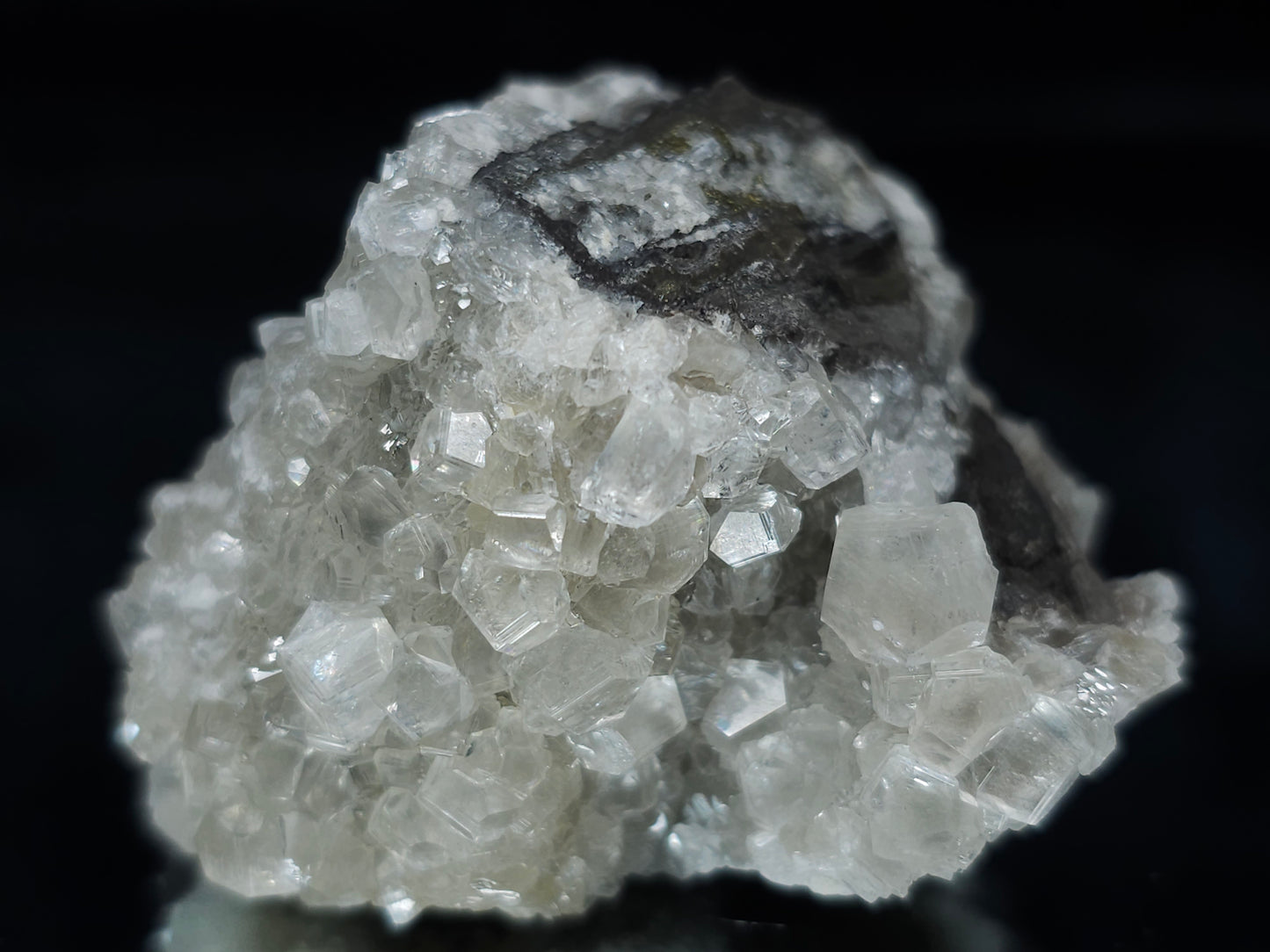 #33677  Super clear Nailhead Spar Calcite cluster and Chalcopyrite ore and multiple small fossils in the matrix