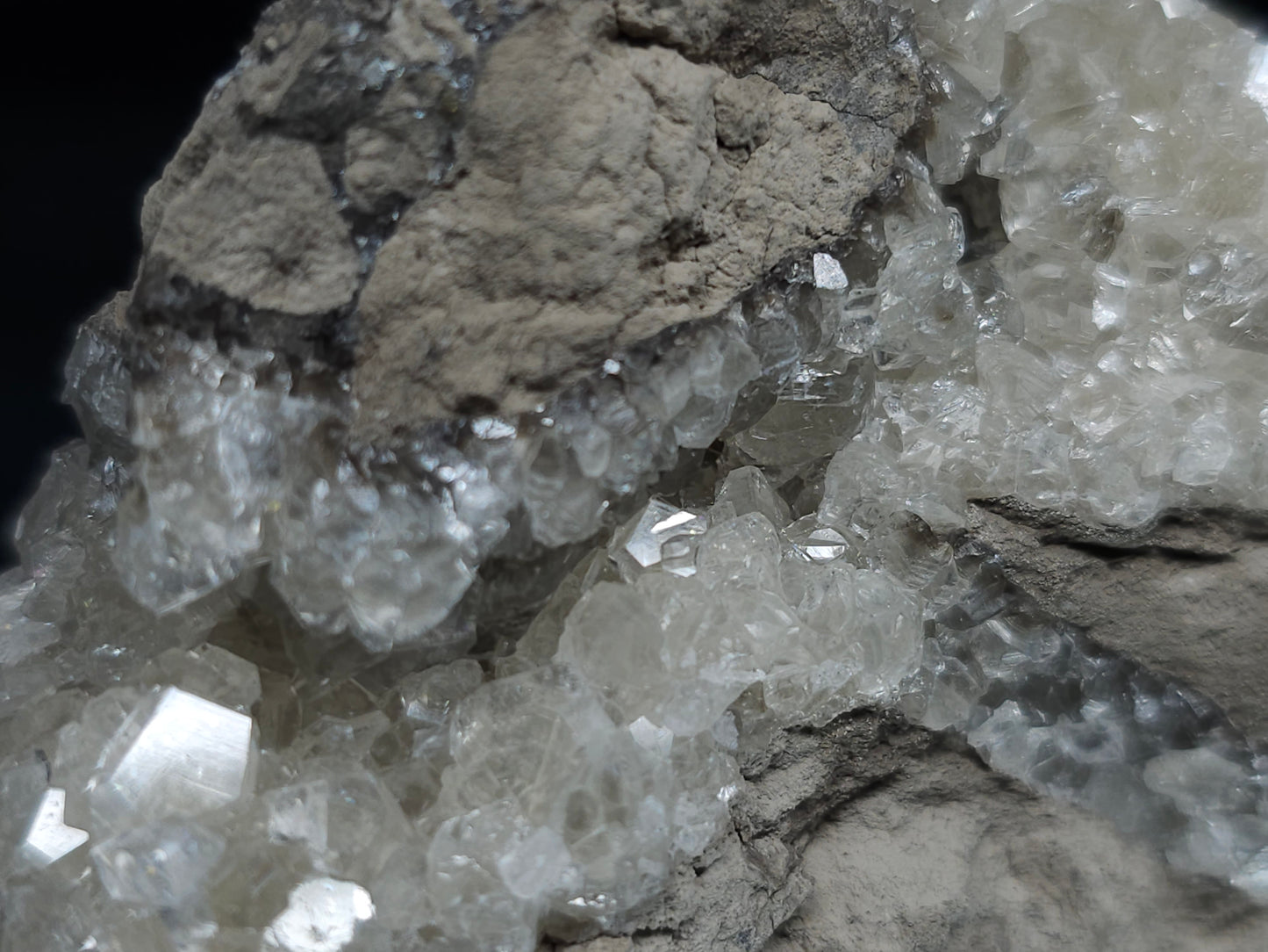#33681  Super clear Nailhead Spar Calcite cluster and geode it also have Chalcopyrite ore and multiple small fossils in the matrix