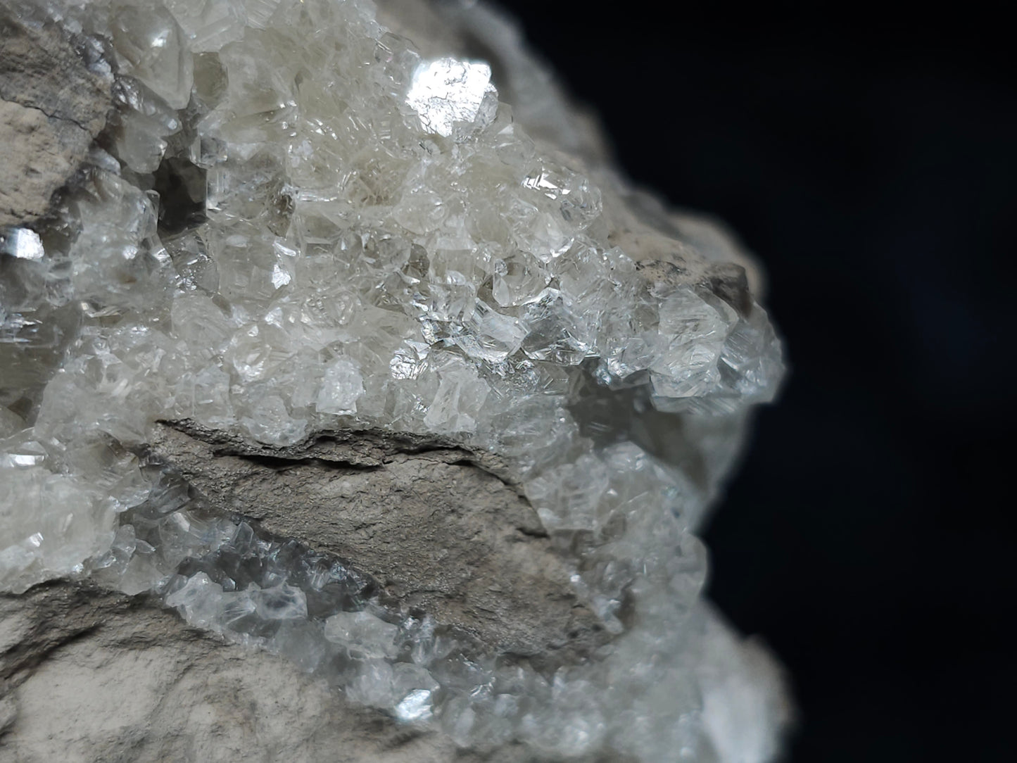 #33681  Super clear Nailhead Spar Calcite cluster and geode it also have Chalcopyrite ore and multiple small fossils in the matrix
