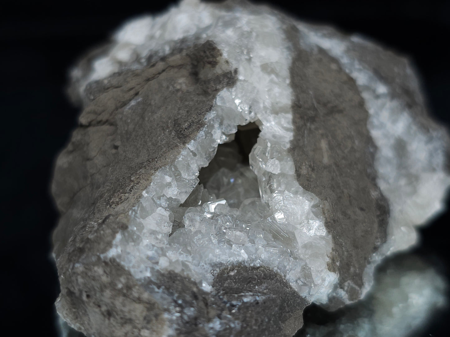 #33683 Super clear Nailhead Spar Calcite geode and awesome fossils in the matrix