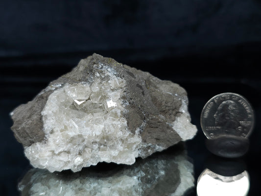 #33686 Super clear Nailhead Spar Calcite cluster and Chalcopyrite ore and multiple small fossils in the matrix