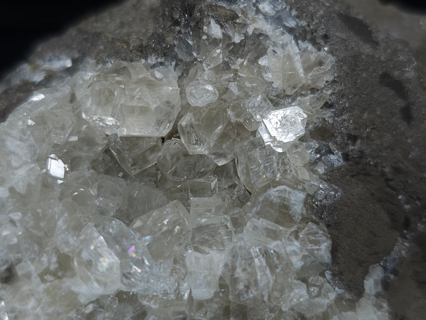 #33686 Super clear Nailhead Spar Calcite cluster and Chalcopyrite ore and multiple small fossils in the matrix