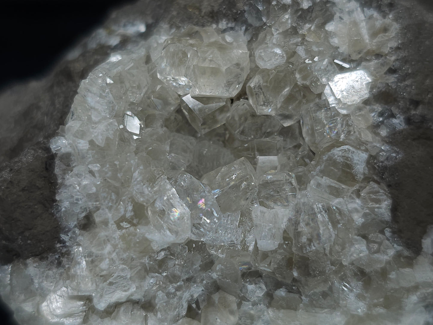 #33686 Super clear Nailhead Spar Calcite cluster and Chalcopyrite ore and multiple small fossils in the matrix