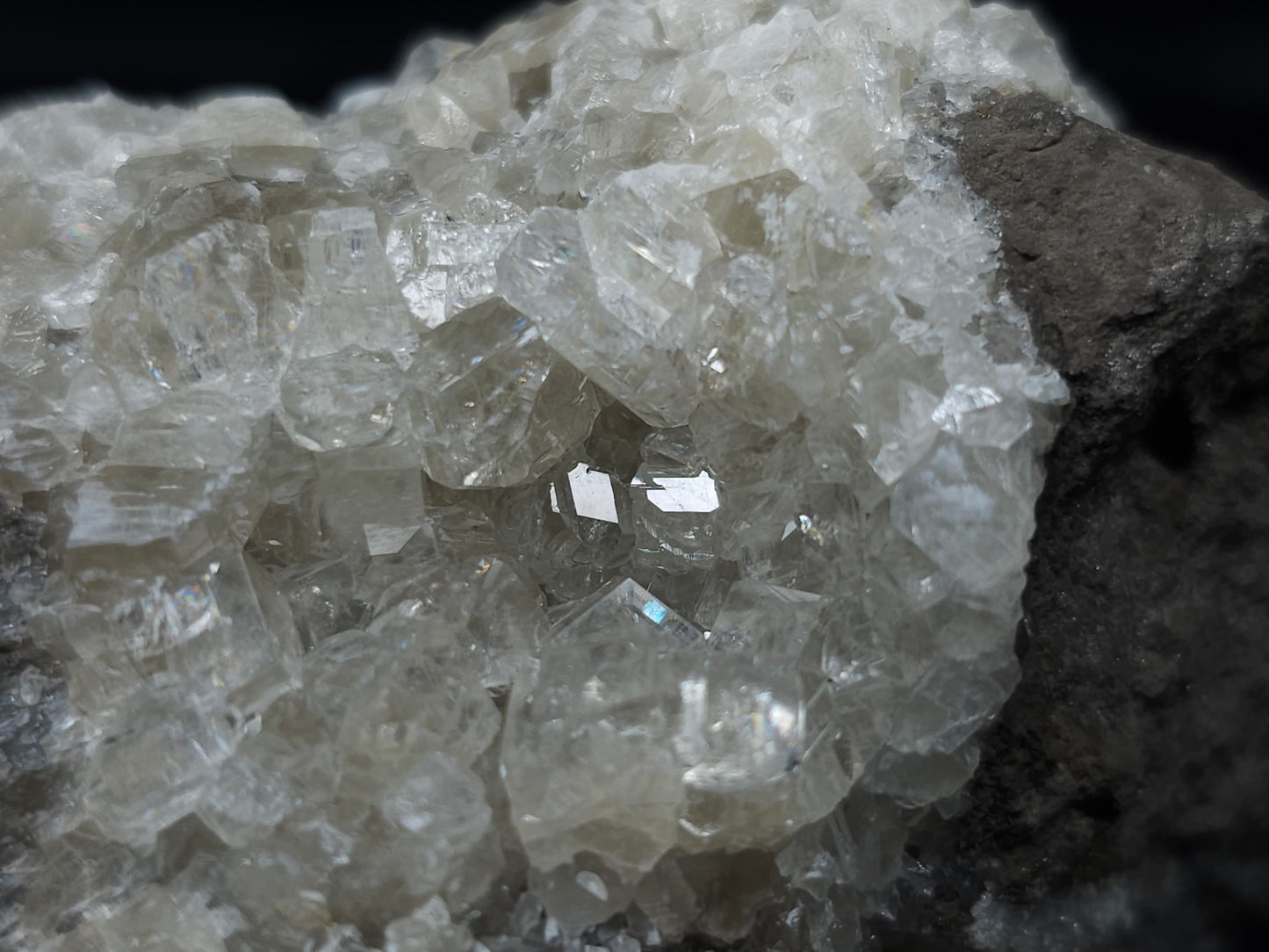 #33686 Super clear Nailhead Spar Calcite cluster and Chalcopyrite ore and multiple small fossils in the matrix