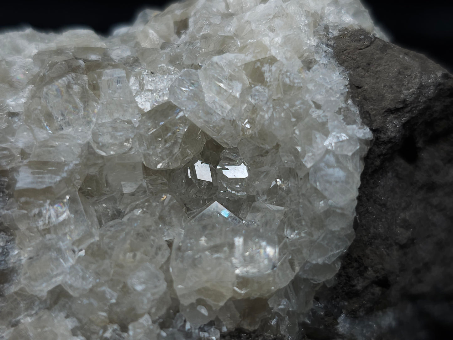 #33686 Super clear Nailhead Spar Calcite cluster and Chalcopyrite ore and multiple small fossils in the matrix