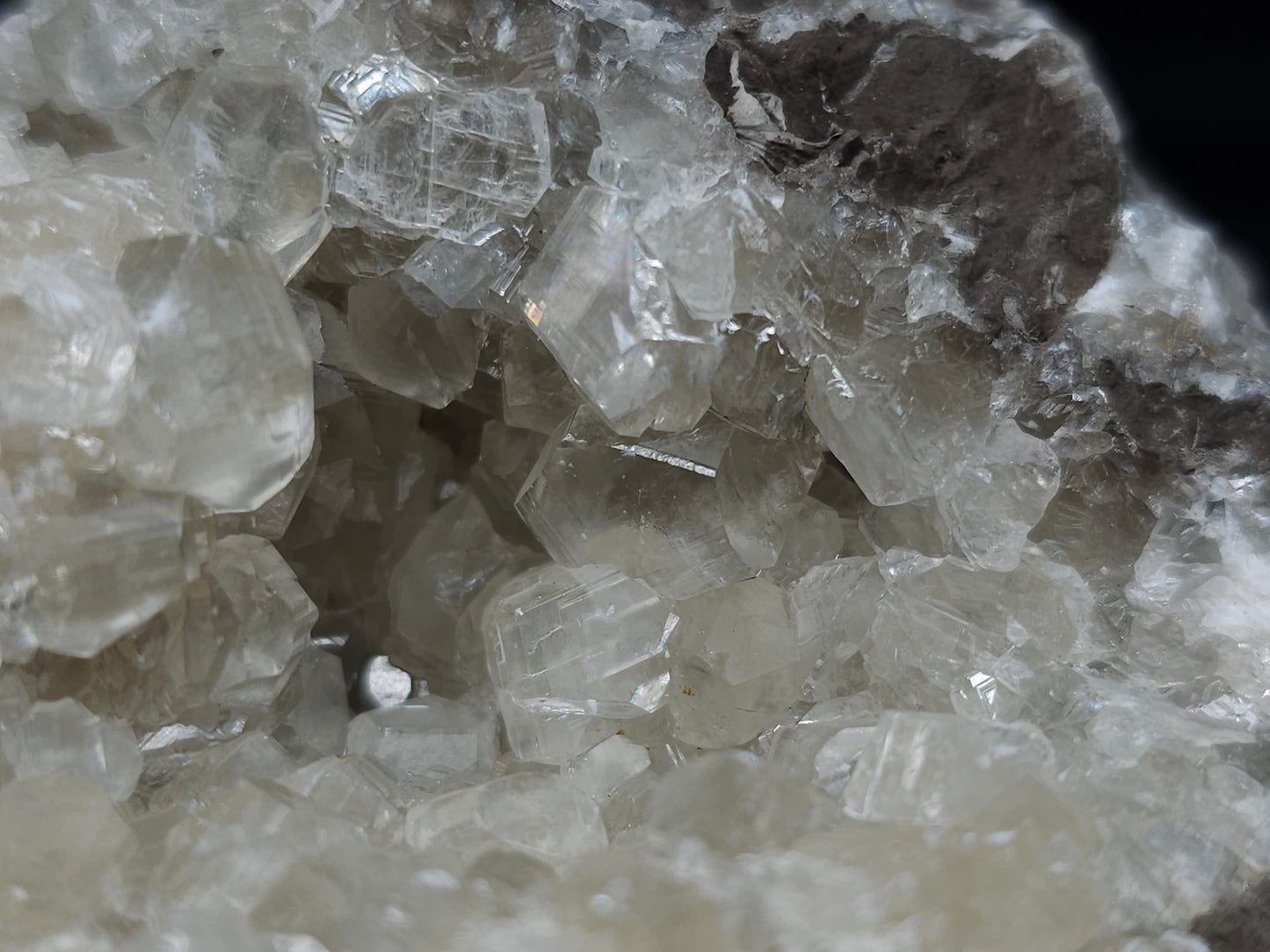 #33691 Super clear Nailhead Spar Calcite geode and Chalcopyrite ore and multiple small fossils in the matrix