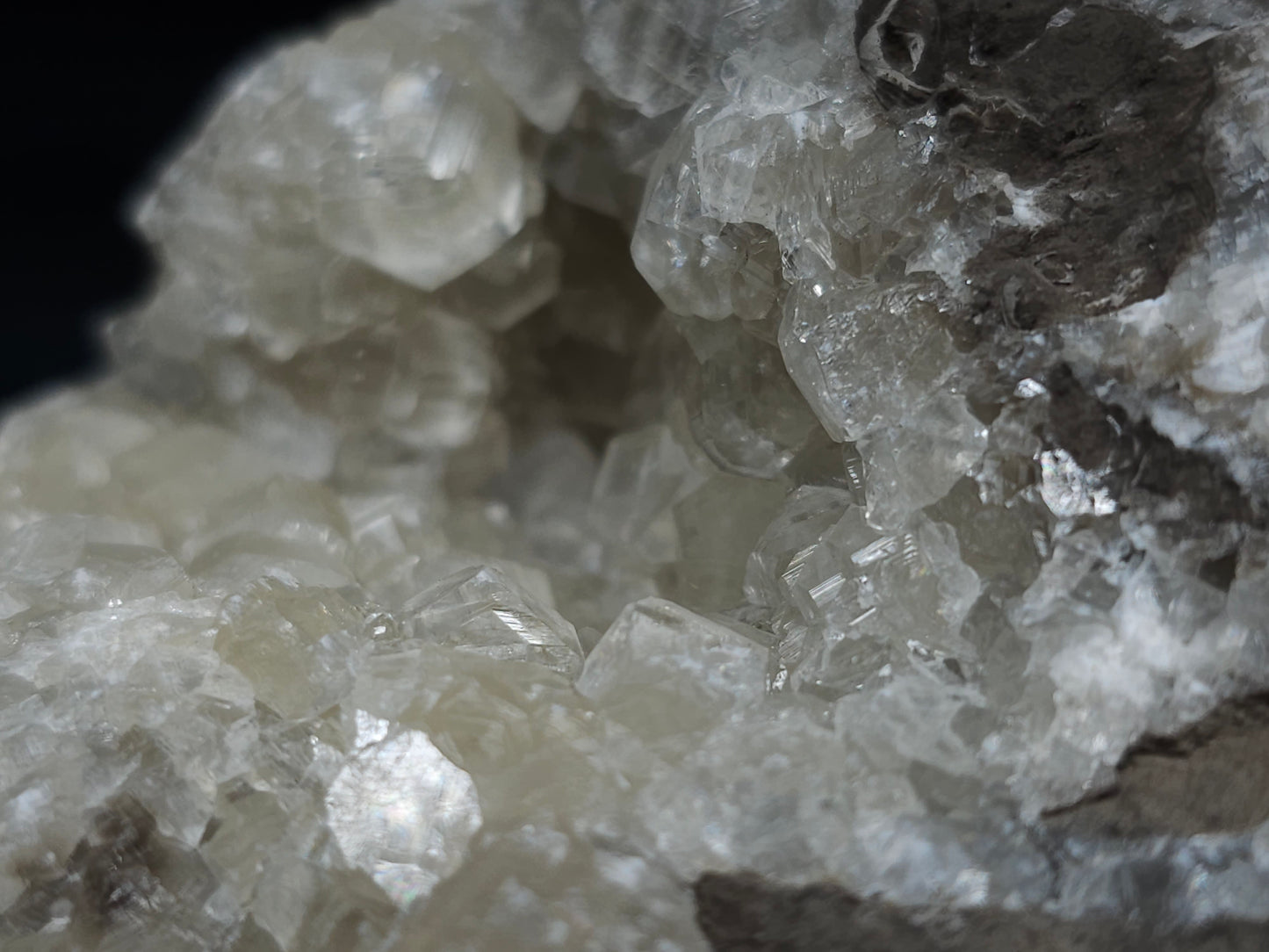 #33691 Super clear Nailhead Spar Calcite geode and Chalcopyrite ore and multiple small fossils in the matrix