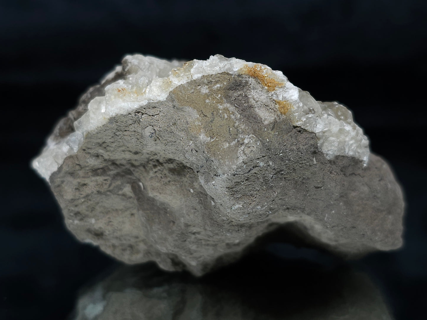 #33691 Super clear Nailhead Spar Calcite geode and Chalcopyrite ore and multiple small fossils in the matrix