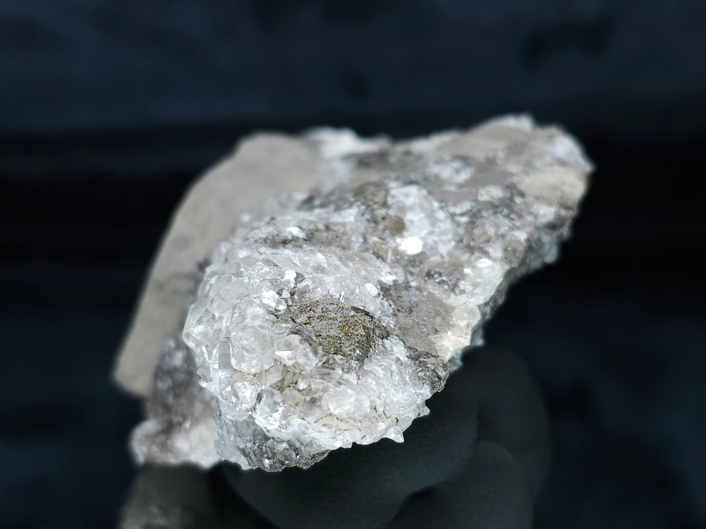 #33688 Super clear Nailhead Spar Calcite cluster and Chalcopyrite ore and multiple small fossils in the matrix
