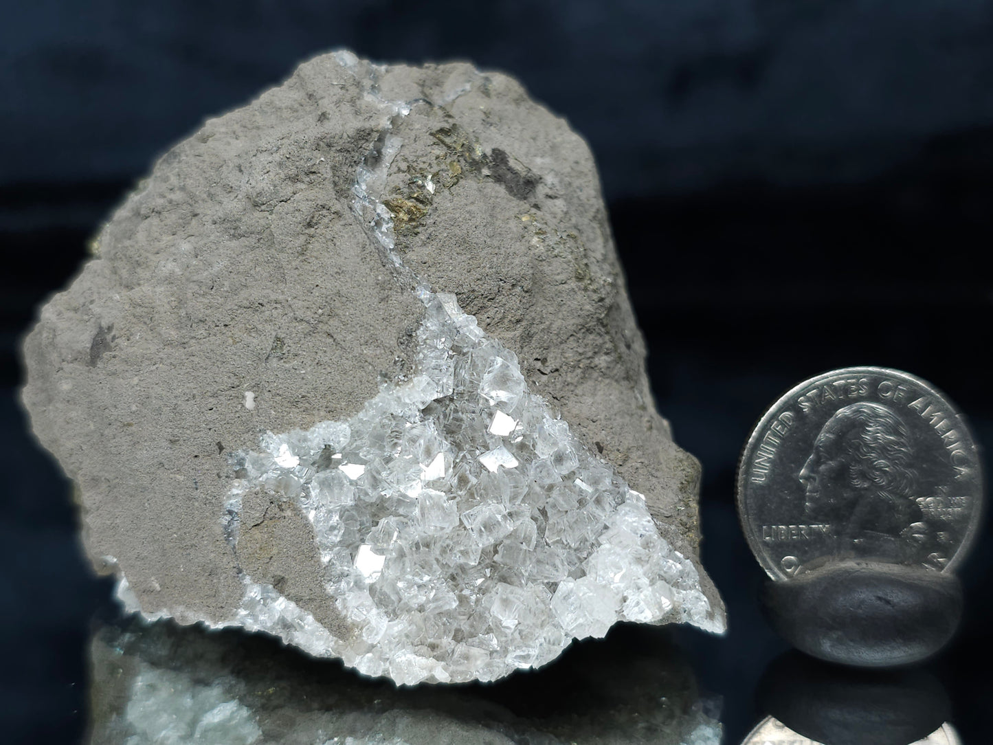 #33687 Super clear Nailhead Spar Calcite cluster and Chalcopyrite ore and multiple small fossils in the matrix